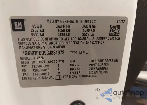 2012 GMC Acadia Sle from USA, damaged, VIN 1GKKRPED9CJ331973